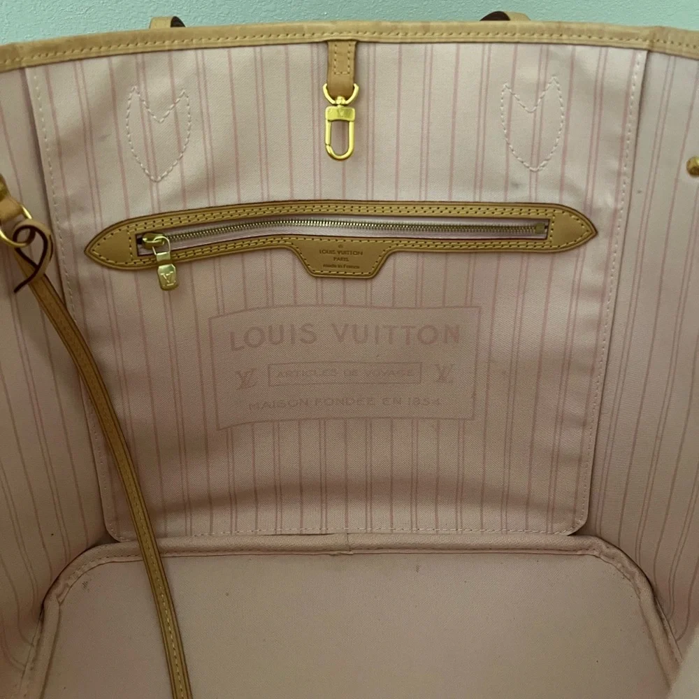 LV NeverFull MM Checkered Ballerine Pink Tote Bag - Picture 5 of 16